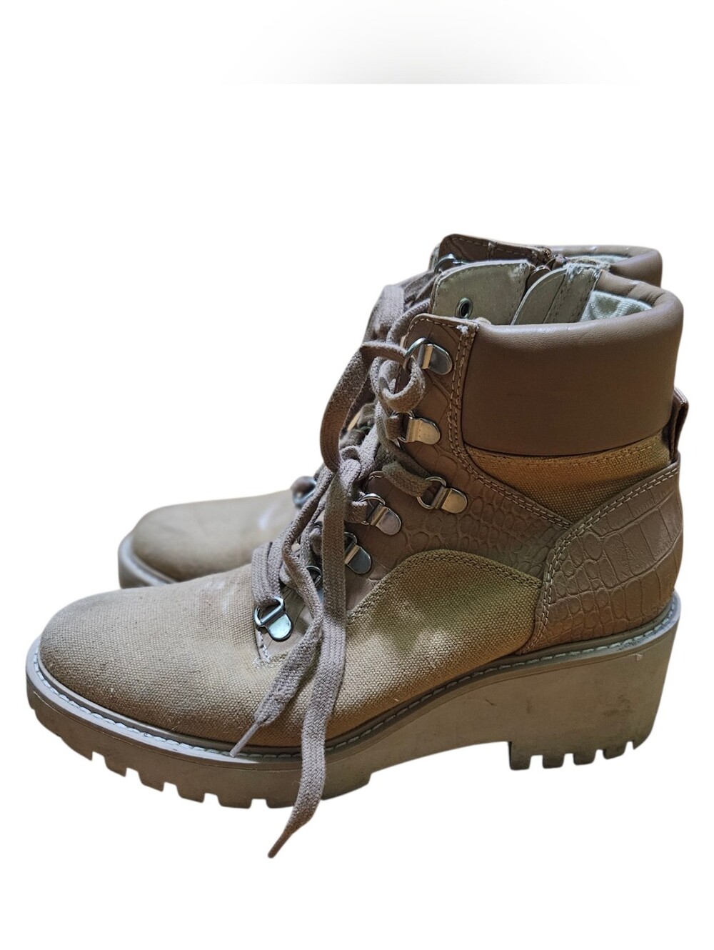 Dolce Vita Taupe Lace-Up Platform Hiking Boots